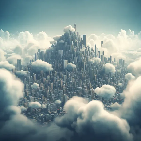 A city made of clouds floating in the sky