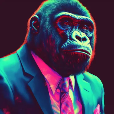 Gorilla Dressed In A Suit And Tie Glowing Neon Vray