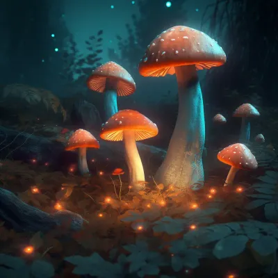 Group Of Mushrooms Sitting On Top Of A Forest Floor