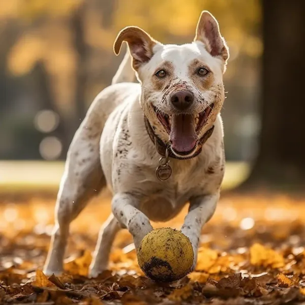 A happy dog playing in a park