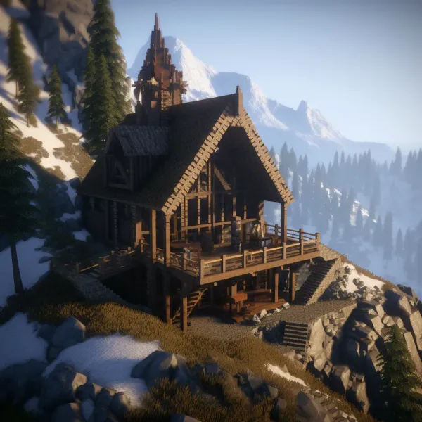 Layered prompt result: mountain and cabin combined