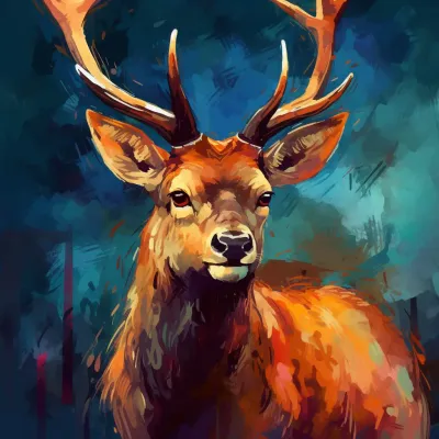 Painting Of A Deer With Large Antlers