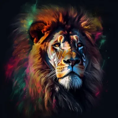 Painting Of A Lion On A Black Background Dynamic