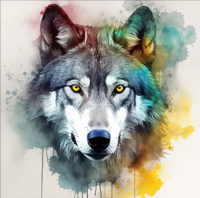 Painting Of A Wolf With Yellow Eyes